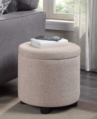 15.75" Faux Linen Round Storage Ottoman with Tray Lid