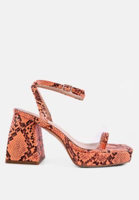 Womens Such Flirt Snake Print Triangular Block Heel Sandals