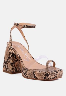 Women's Such Flirt Snake Print Triangular Block Heel Sandals