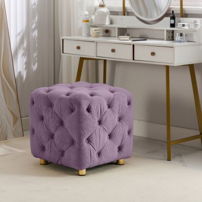  Modern Purple Velvet Ottoman, Small End Table, Footstool & Chair Set