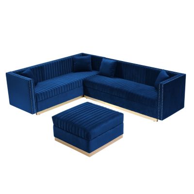 Streamdale Modern Blue Velvet Ottoman