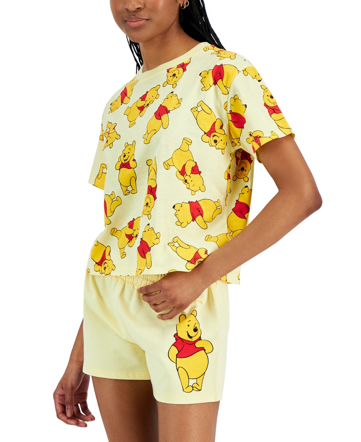 Juniors' Winnie The Pooh Graphic Crewneck T-Shirt - Light Yellow