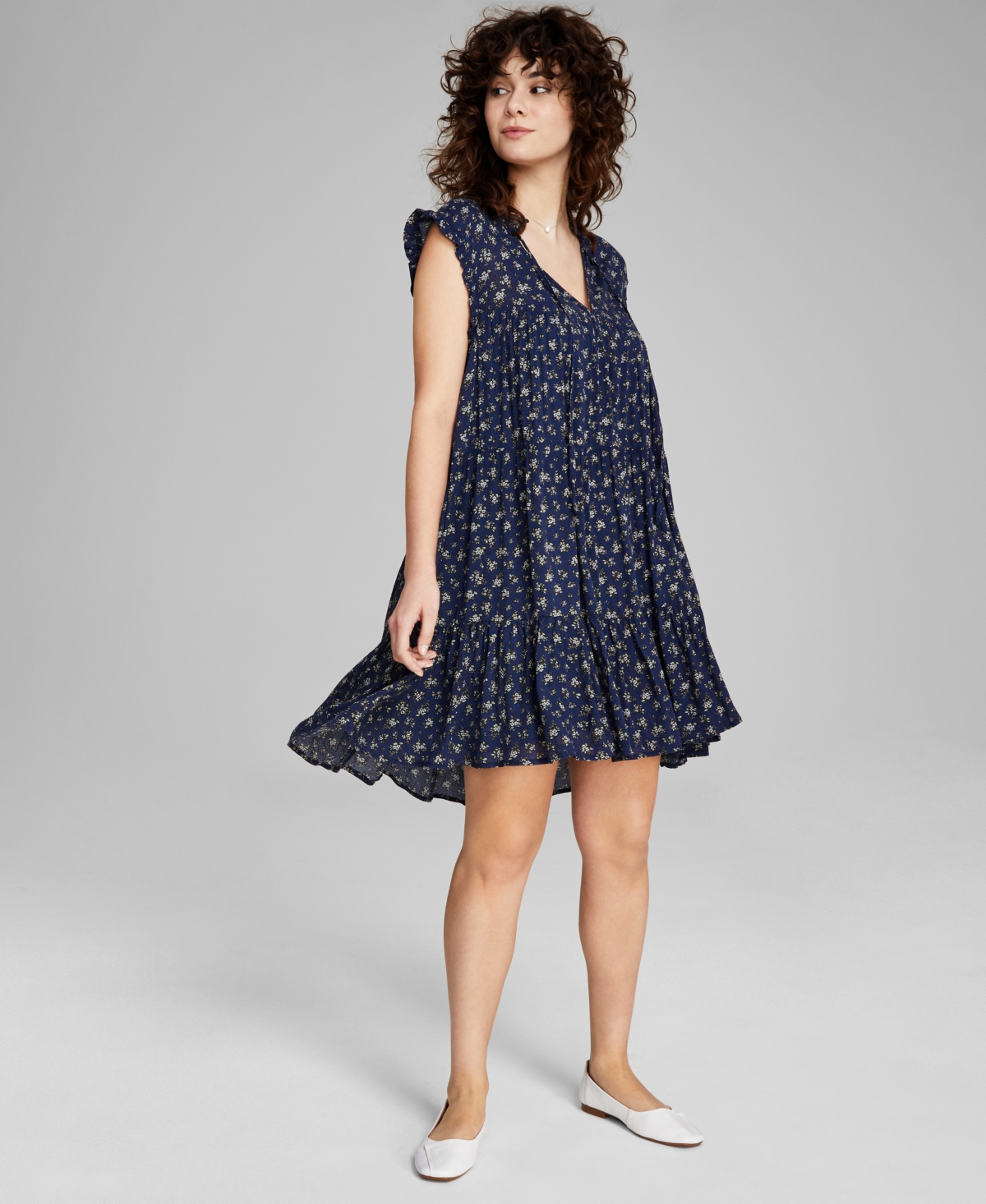 Shop And Now This Women's Ruffled Babydoll Dress, Created For Macy's In Navy Floral