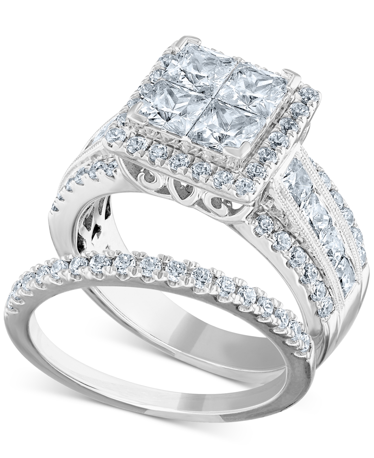 Diamond Princess Halo Quad Cluster Bridal Set (3-1/2 ct. t.w.) in 14k- White Gold