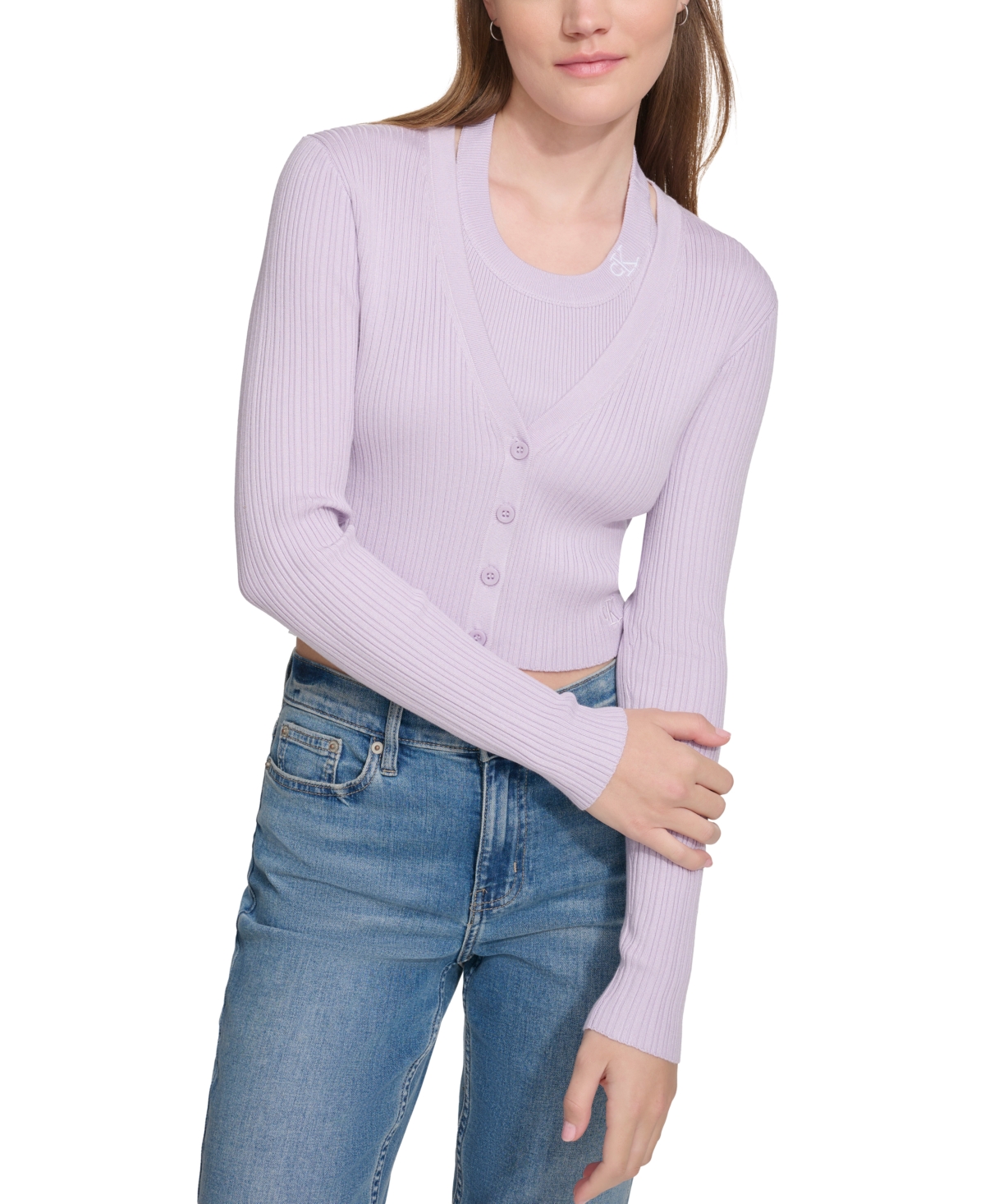 Women's Ribbed Button-Down Cropped Cardigan Sweater - Hot Pink