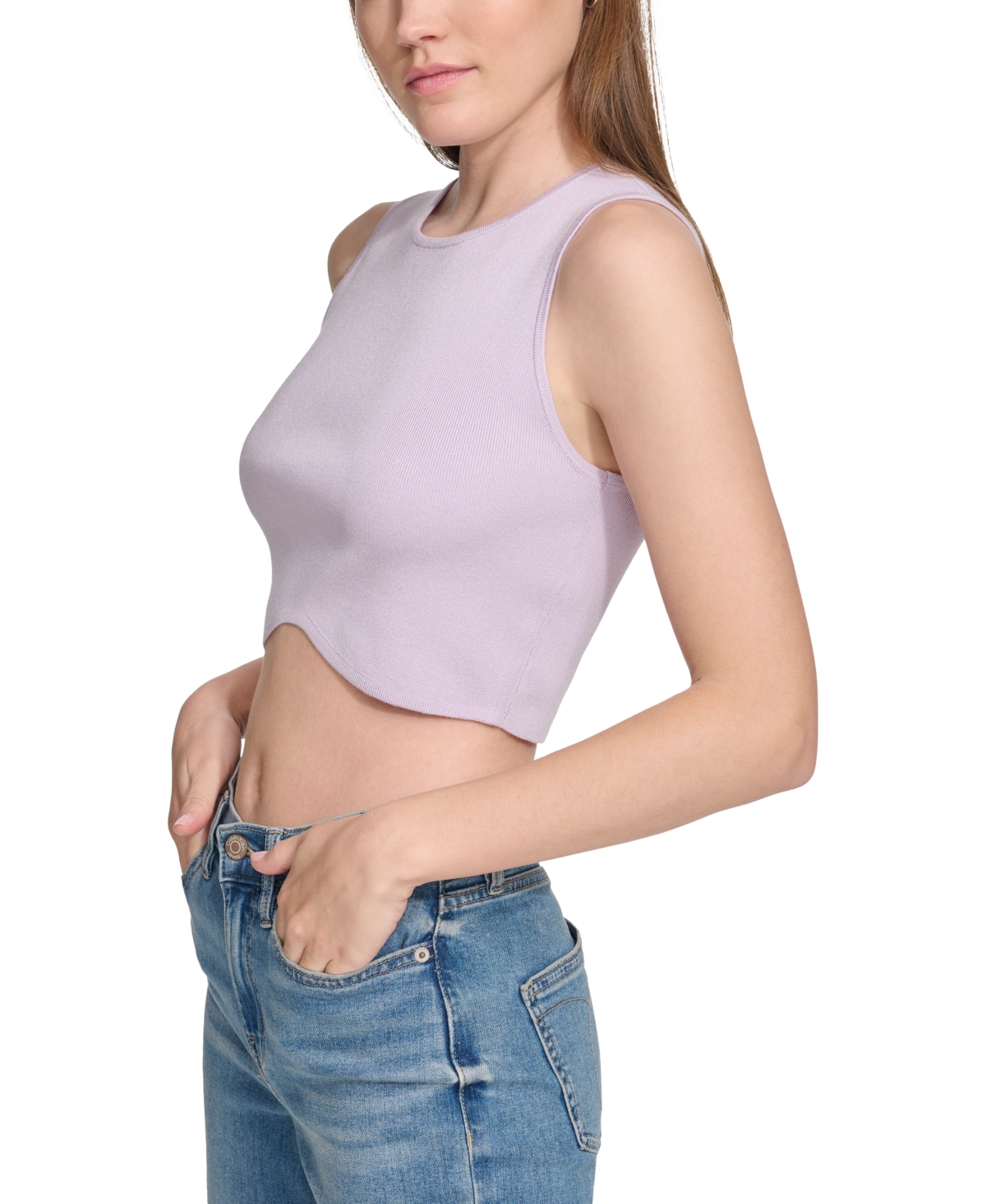 Calvin Klein Jeans Women's Angled-Hem Cropped Crewneck Tank Top