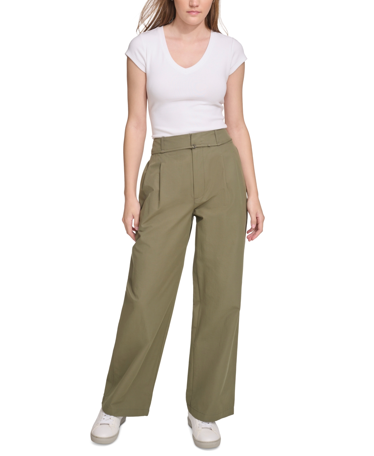 Calvin Klein Jeans Women's High-Waist Wide-Leg Belted Pleated Pants
