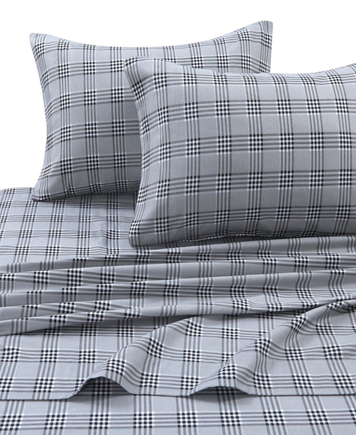 Tribeca Living Holiday Printed Cotton Flannel Extra Deep 4-pc. Sheet Set, California King In Gray Plaid