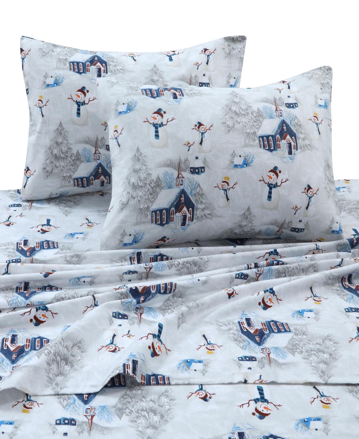 Shop Tribeca Living Cotton Flannel 4-pc Extra Deep Pocket Sheet Set, Cal King In White Snowman