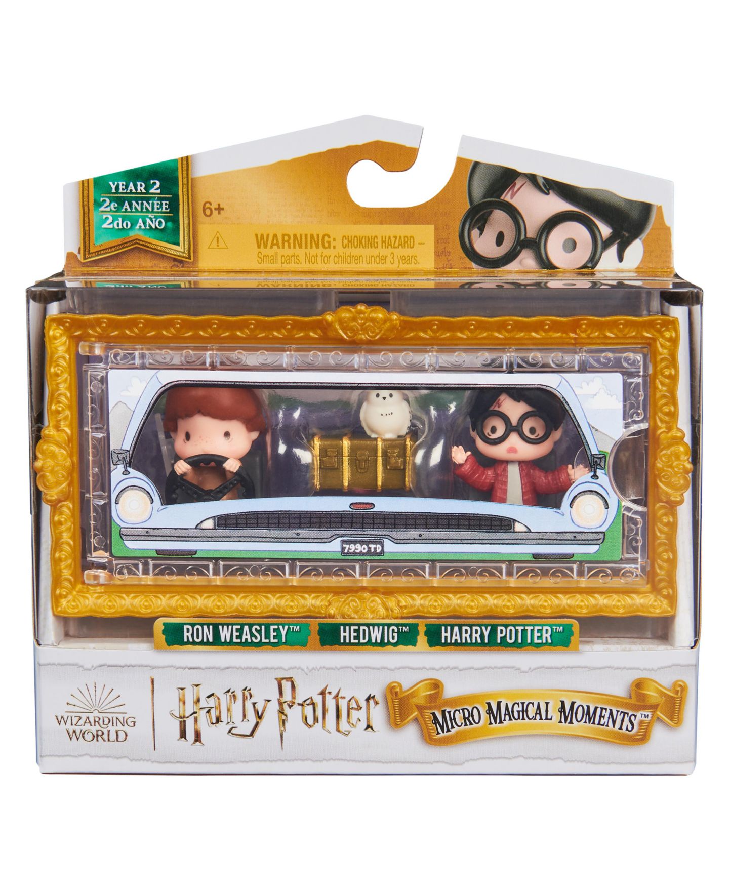 Детские игрушки Wizarding World Harry Potter, Micro Magical Moments Year 2 Flying Car Figure Set with Harry, Ron, Hedwig Display Case — фото 1