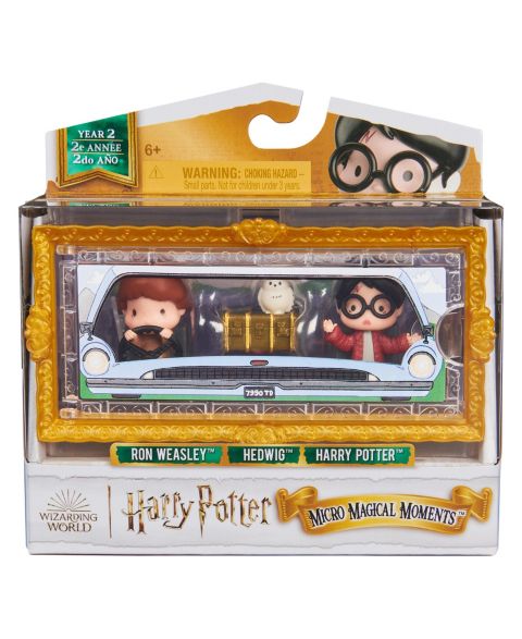 Детские игрушки Wizarding World Harry Potter, Micro Magical Moments Year 2 Flying Car Figure Set with Harry, Ron, Hedwig Display Case