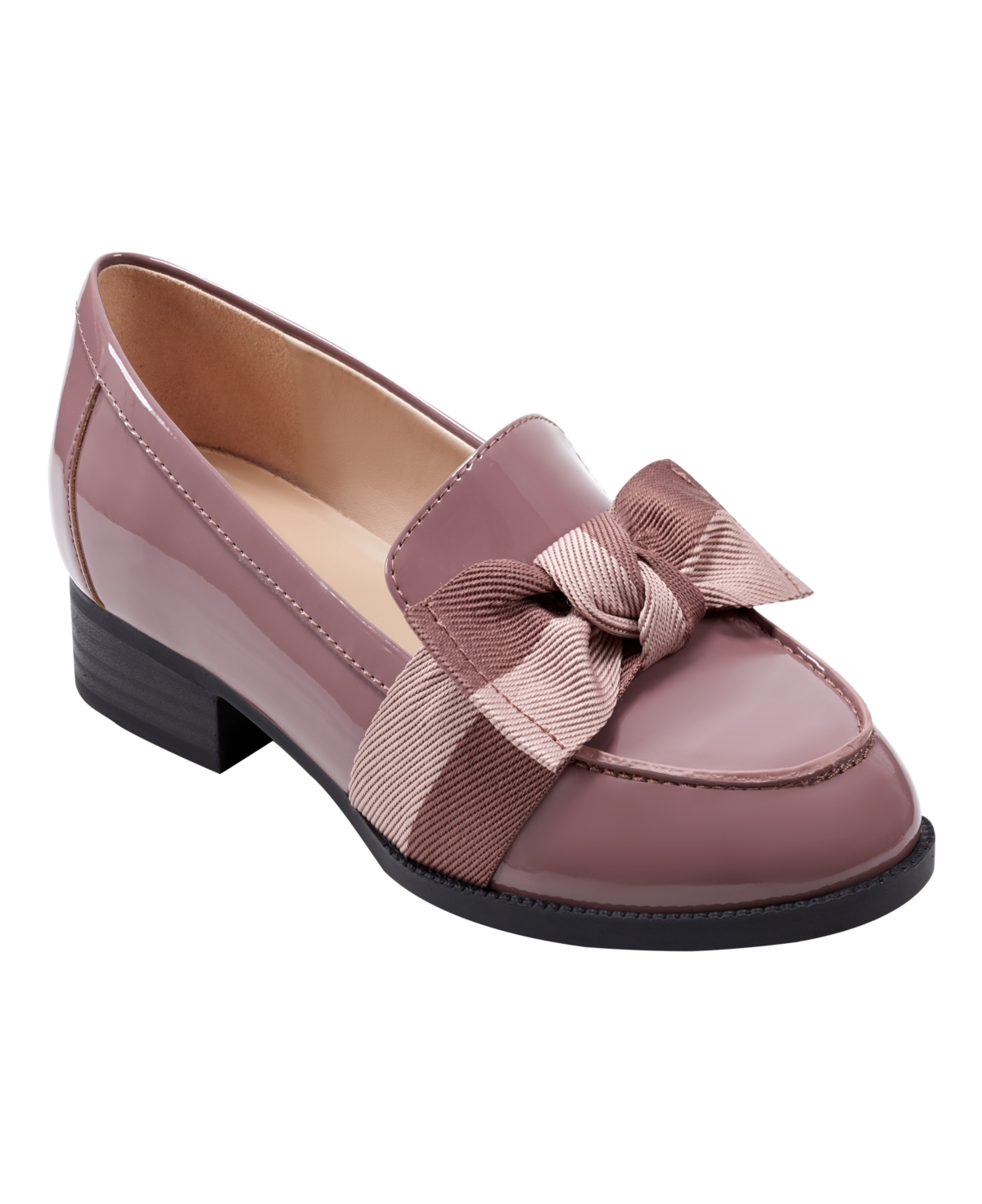 Shop Bandolino Women's Lindio Bow Detail Block Heel Slip On Loafers In Dark Mauve Patent,blush - Faux Patent L