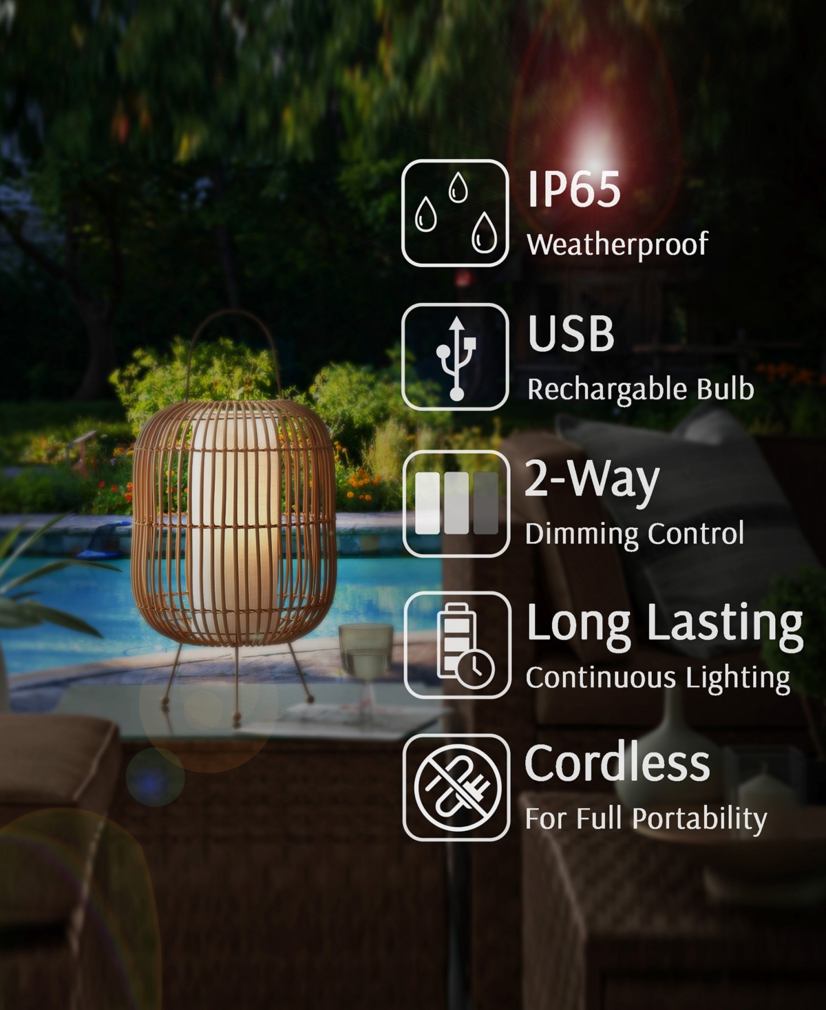 LITE SOURCE OUTDOOR CORDLESS CLEMENT TABLE LAMP 