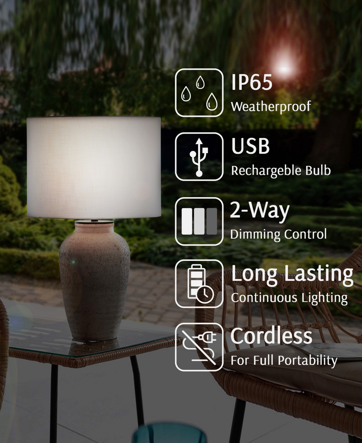 Shop Lite Source Outdoor Cordless Claudine Table Lamp In Natural