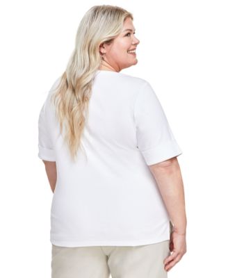 Plus Size Boat-Neck Elbow Sleeve Cotton Top, Exclusively at Macy's