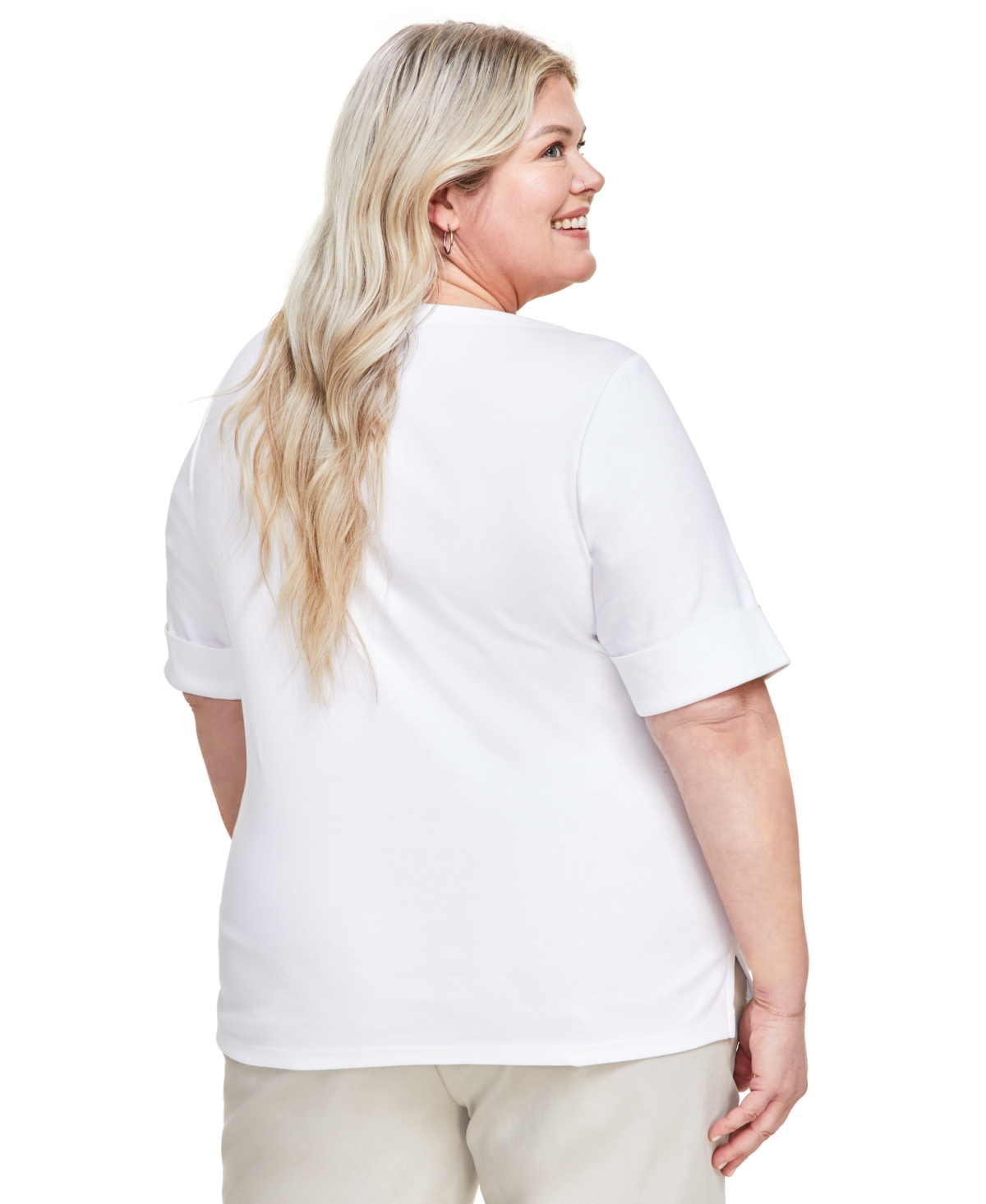 Style & Co Plus Size Boat-neck Elbow Sleeve Cotton Top, Exclusively At Macy's In Bright White