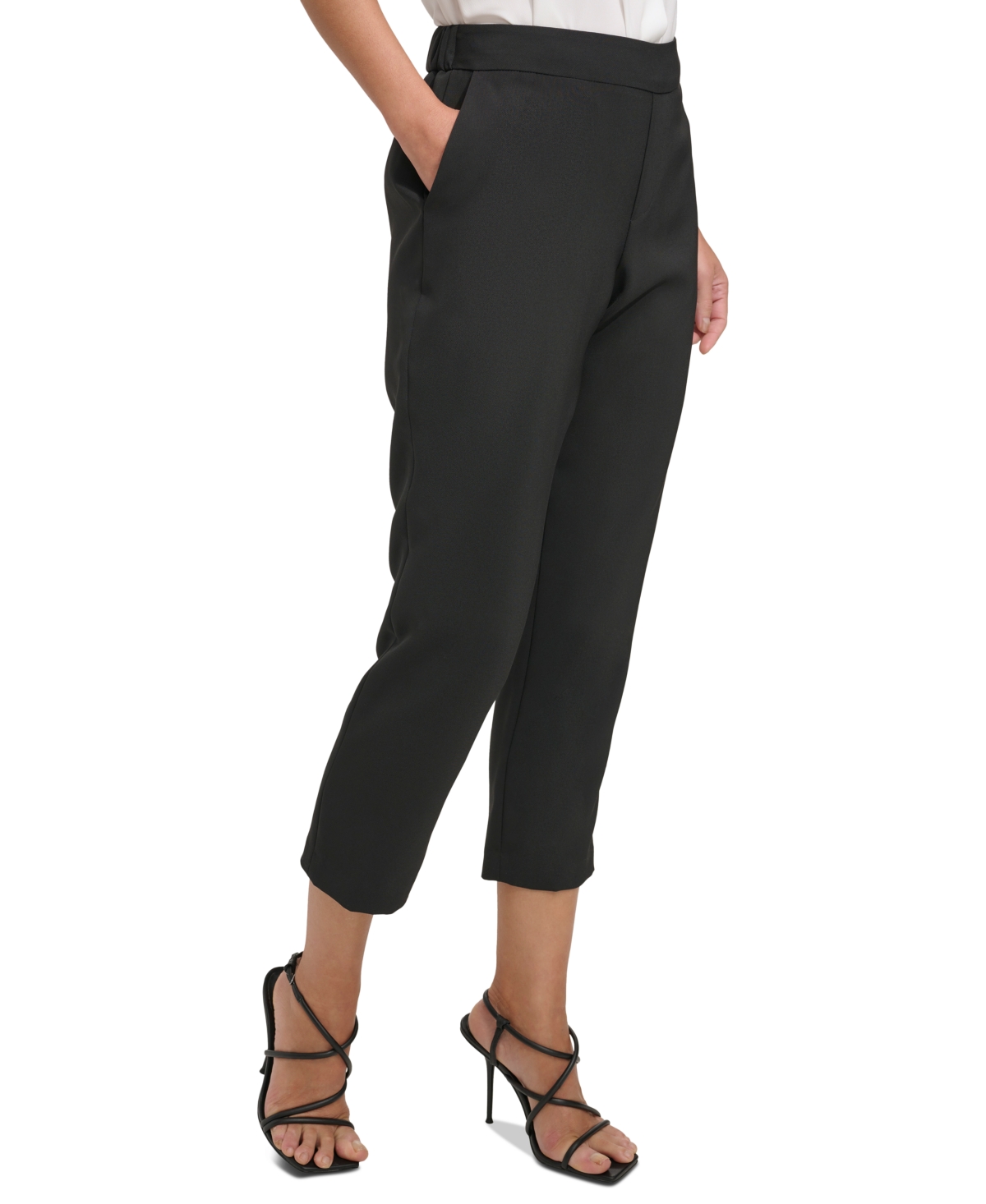 Shop Dkny Women's Mid-rise Pull-on Cropped Pants In Black