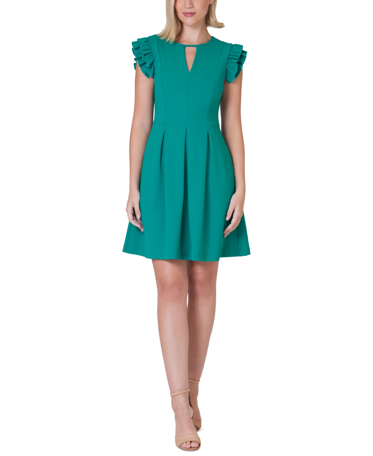 Women's Ruffle-Sleeve Keyhole Dress - Green