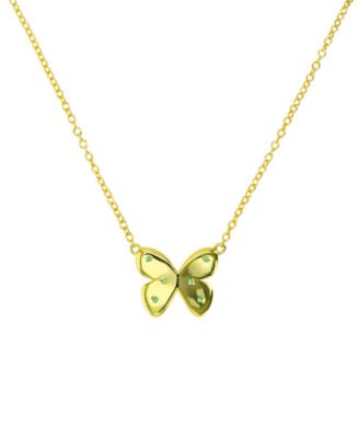 Lab-Grown Emerald Butterfly 18" Pendant Necklace (1/8 ct. t.w.) in 14k Gold-Plated Sterling Silver