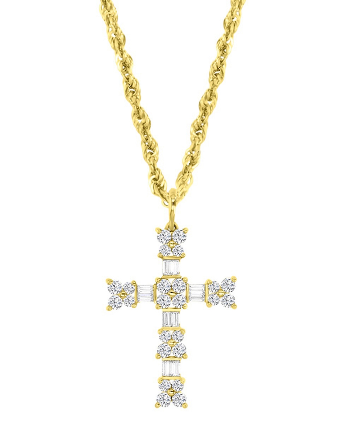 Cubic Zirconia Round & Baguette Cross 18" Pendant Necklace in 10k Gold - Gold