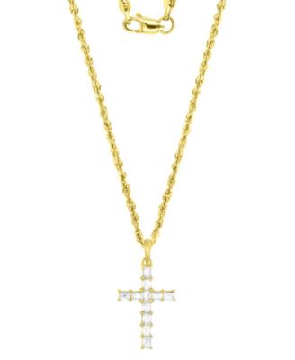 Cubic Zirconia Baguette Cross 18" Pendant Necklace in 10k Gold