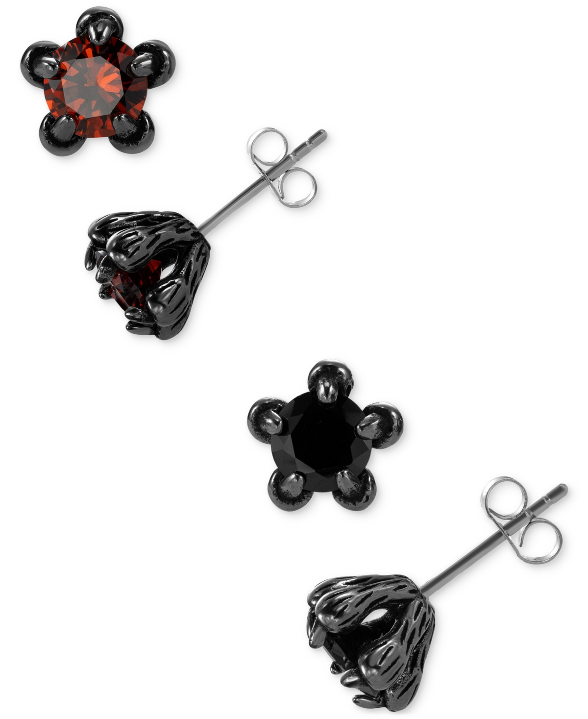 2-Pc. Set Men's Black & Red Cubic Zirconia Star-Set Stud Earrings in Black Ion-Plated Stainless Steel - Black