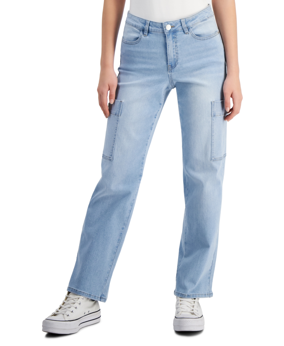 Dollhouse Juniors' Mid-rise Wide-leg Pocket Jeans In Blue Heave