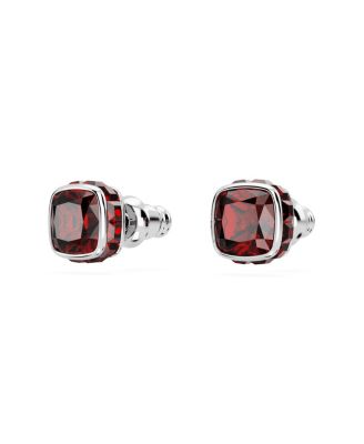 Rhodium Plated Square Cut Color Birthstone Stud Earrings