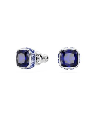 Rhodium Plated Square Cut Color Birthstone Stud Earrings