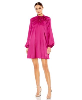Women's Soft Tie High Neck Pull Sleeve Shirt Dress