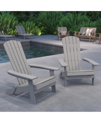 Set Of 2 Riviera Poly Resin Folding Adirondack Lounge Chair - All-Weather Indoor/Outdoor Patio Chair