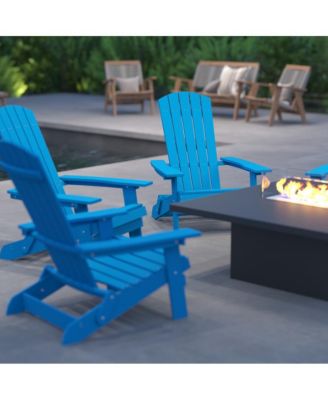 Set Of 4 Riviera Poly Resin Folding Adirondack Lounge Chair - All-Weather Indoor/Outdoor Patio Chair