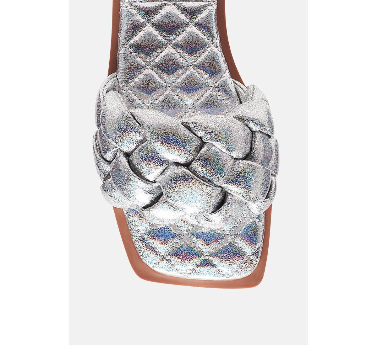 Marcue Patent Pu Quilted Slides Woven Straps
