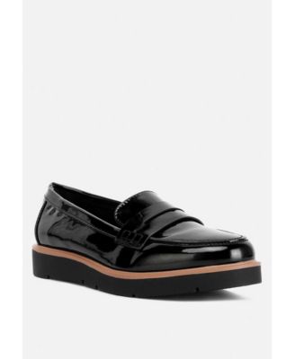 Womens Sinclair Patent Faux Leather Heeled Loafers Women