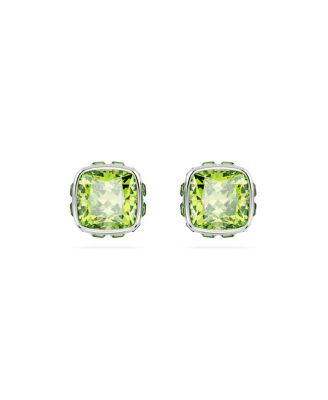 Rhodium Plated Square Cut Color Birthstone Stud Earrings