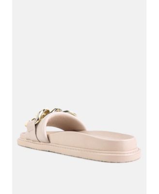 Womens Onyx Metal Chain Slider Flats