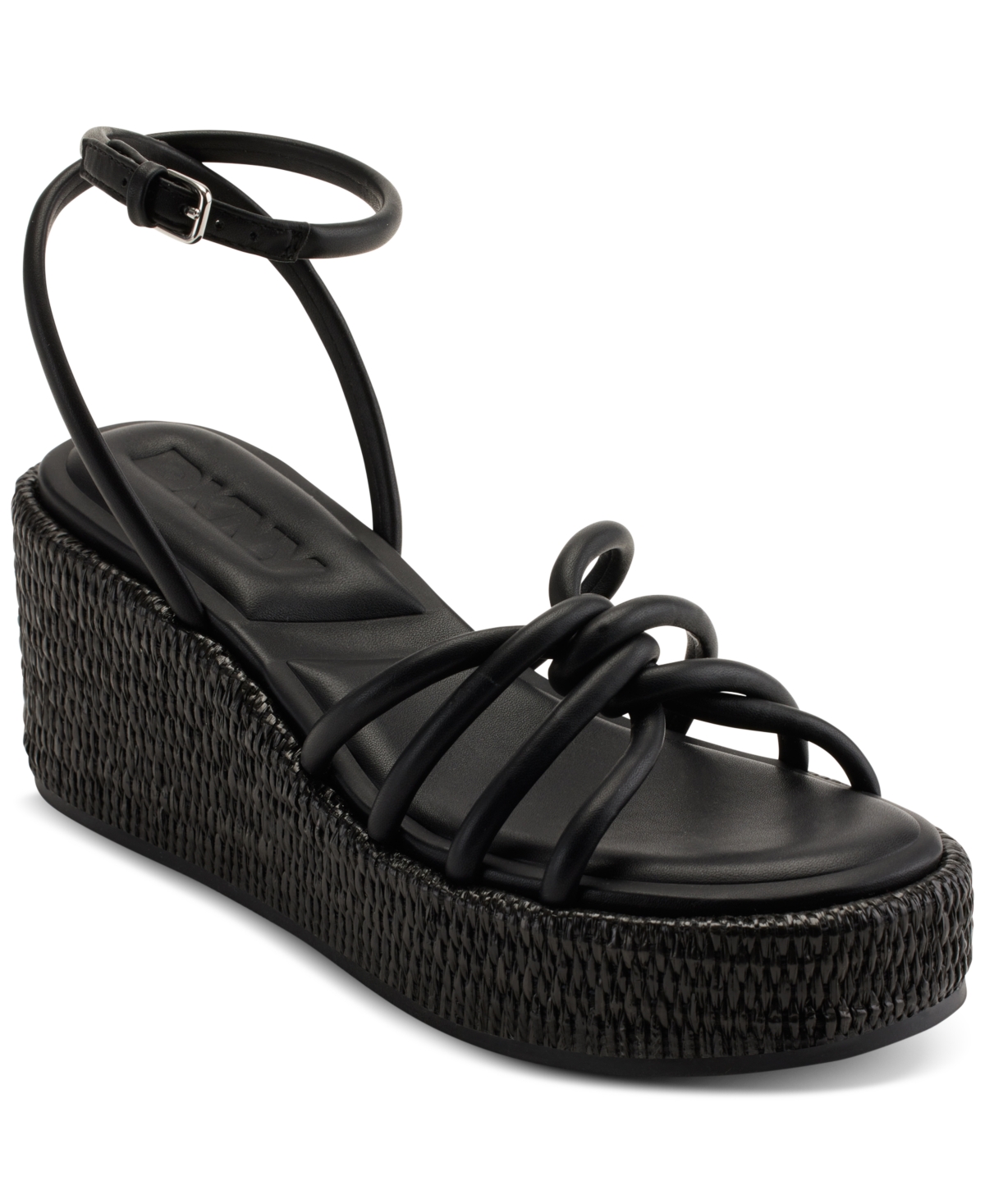 Shop Dkny Women's Cyrilla Strappy Platform Wedge Sandals In Black