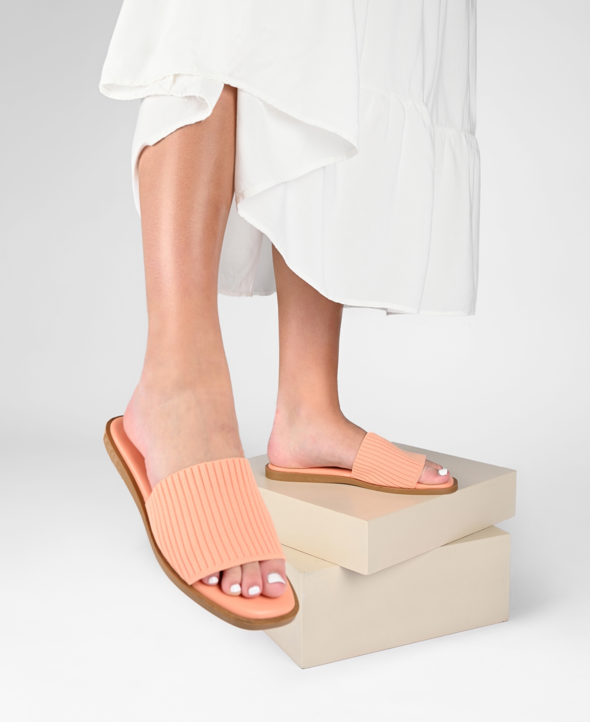 Journee Collection Women's Prisilla Single Band Slide Flat Sandals