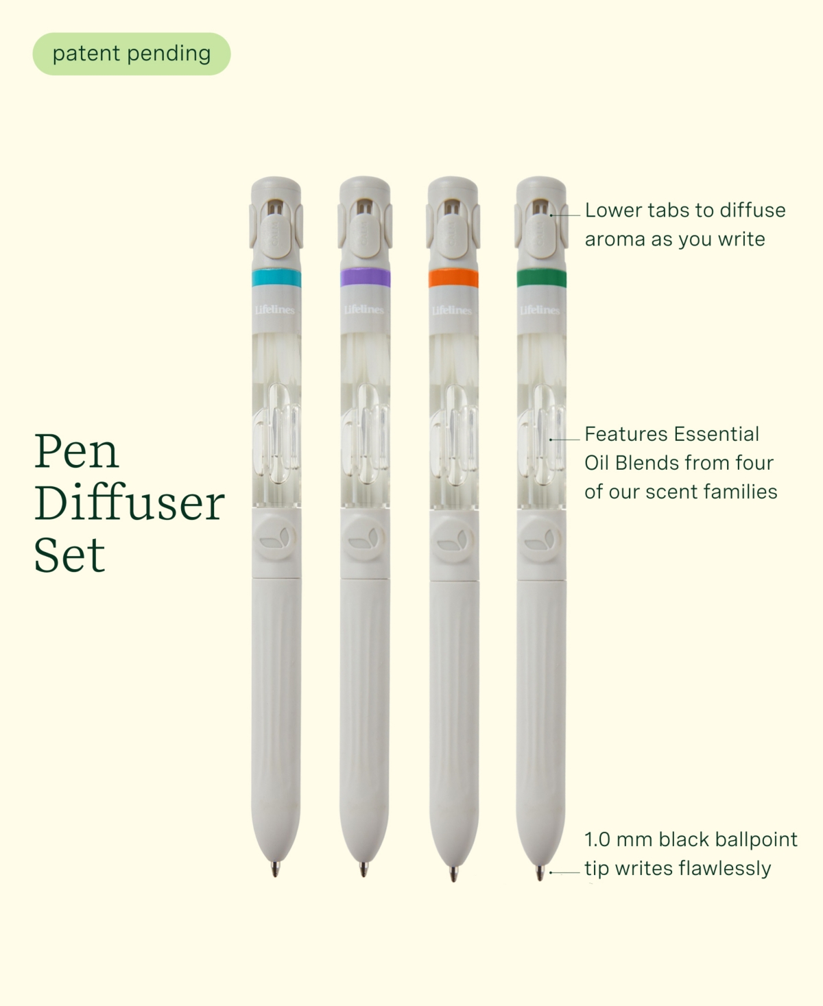 Shop Lifelines Pen Diffuser Set With Assorted Essential Oil Blends, 4 Pack In Multi Colored