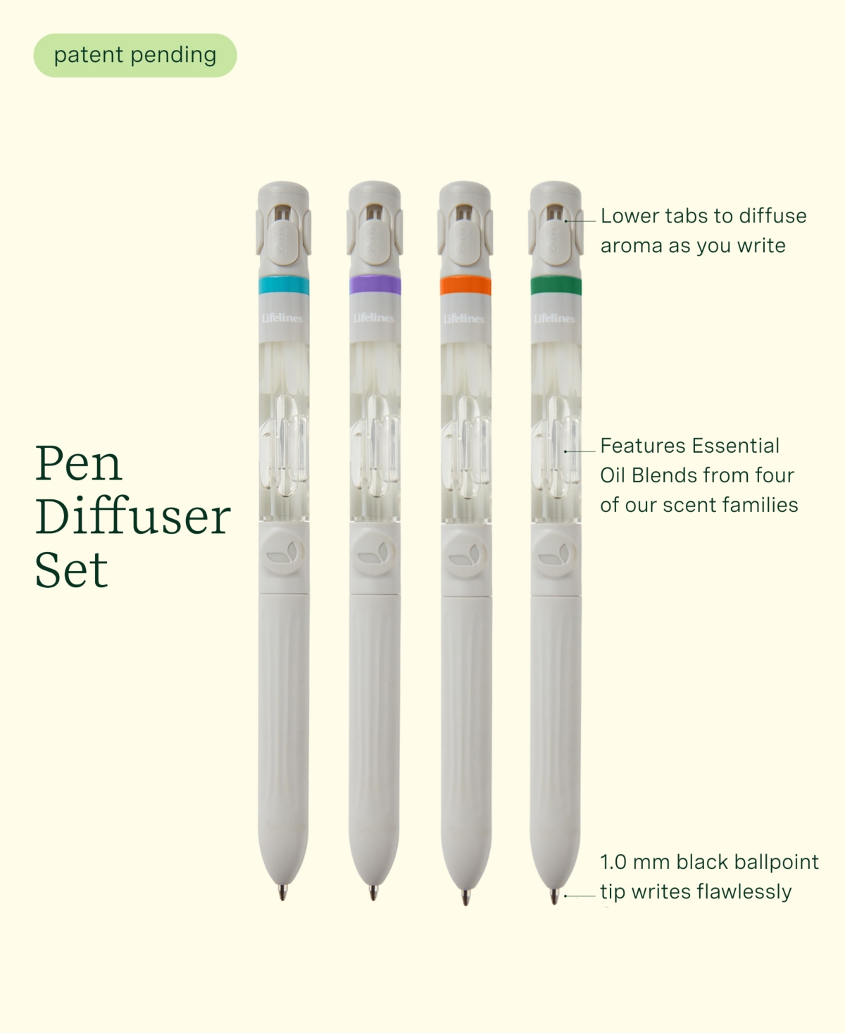 Lifelines Pen Diffuser Set with Assorted Essential Oil Blends, 4 Pack
