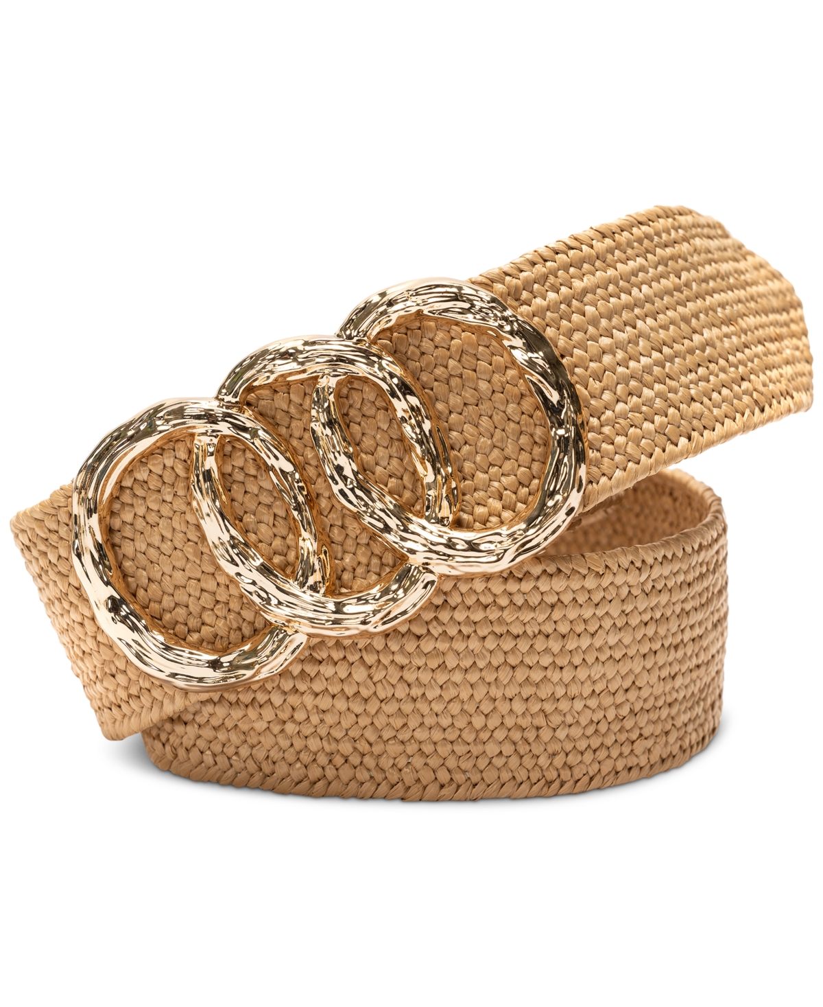 Inc International Concepts Women's Triple Circle Stretch Straw Belt, Created For Macy's In Tan