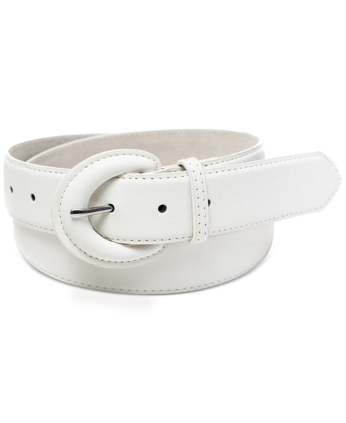Shop On 34th Women's Covered-buckle Faux-leather Belt, Created For Macy's In White