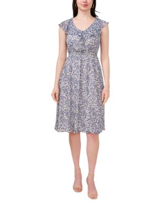 MSK - Petite Ruffle-V-Neck Smocked Pullover Midi Dress