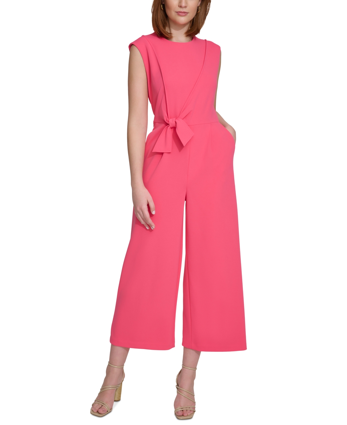 Calvin Klein Women's Tie-waist Sleeveless Jumpsuit In Rosebud