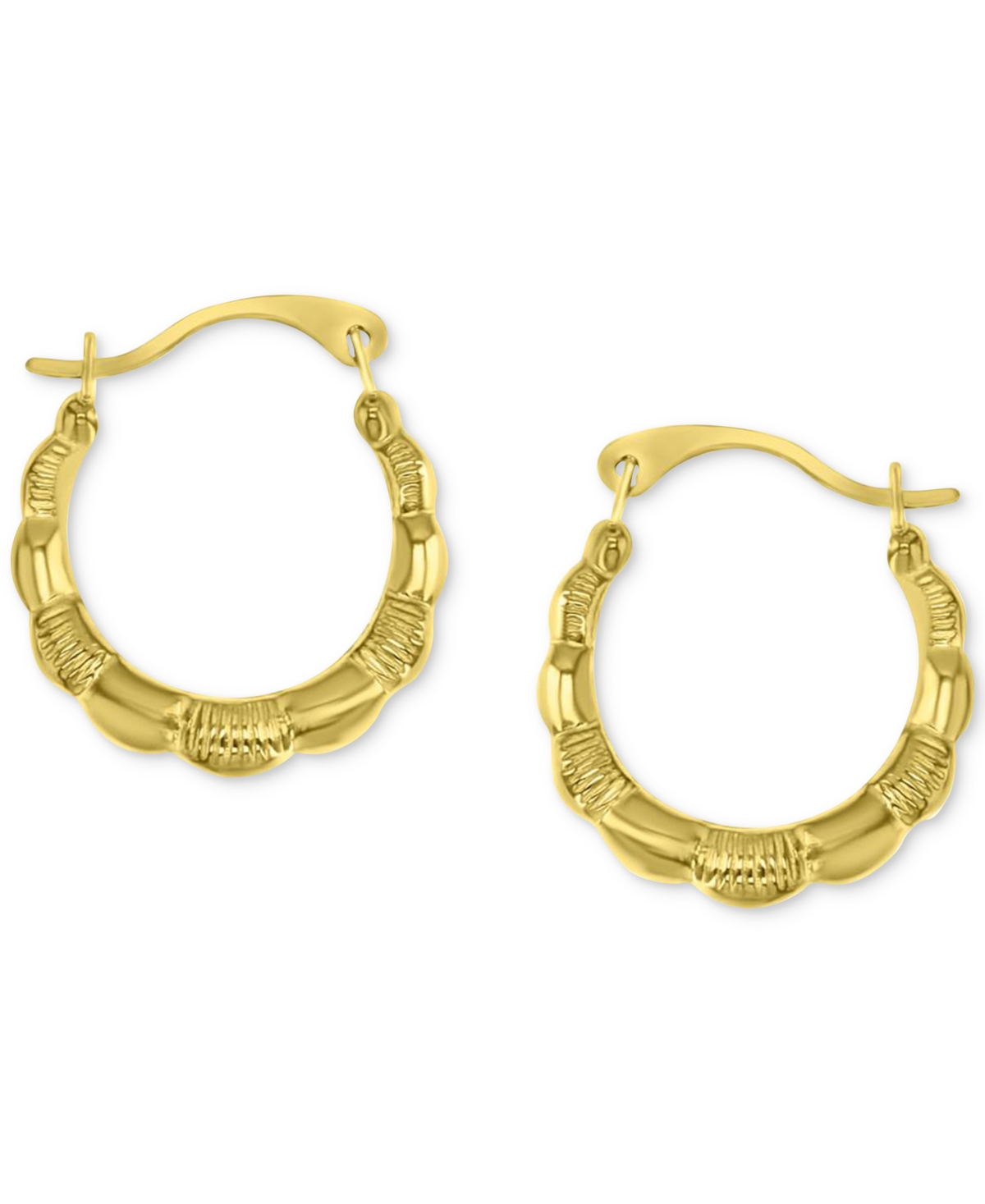 Shop Macy's Crystal Pave Scallop Edge Small Hoop Earrings In 10k Gold, 0.59"
