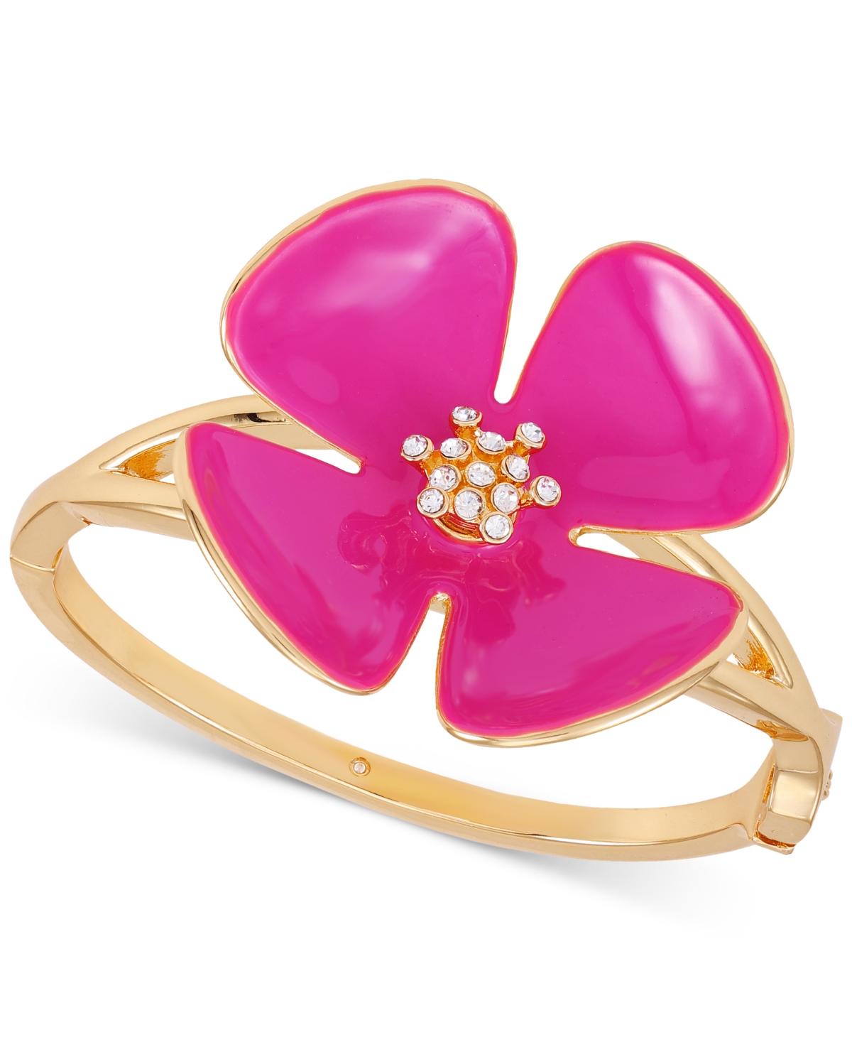 Guess Gold-tone Pink Flower Hinge Bracelet