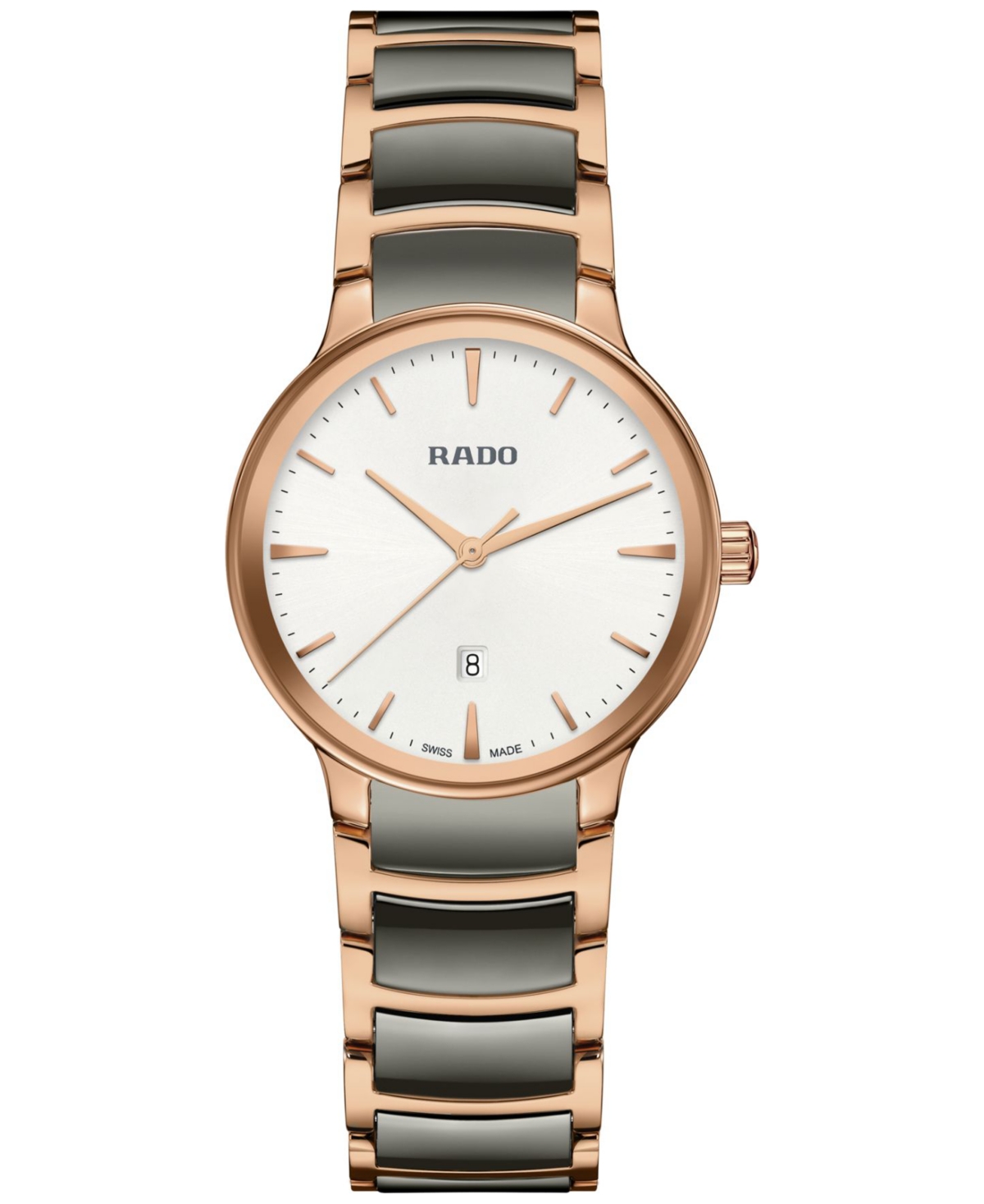 Shop Rado Women's Swiss Centrix Gray Ceramic & Rose Gold Pvd Bracelet Watch 31mm In Silver-white