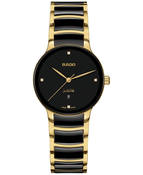Женские часы-браслет Rado Centrix с бриллиантами, чёрная керамика и золото PVD 31мм