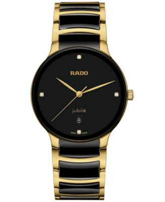 Rado Unisex Swiss Centrix Diamond 1 20 ct. t.w. Black Ceramic Gold PVD Bracelet Watch 40mm Macy s