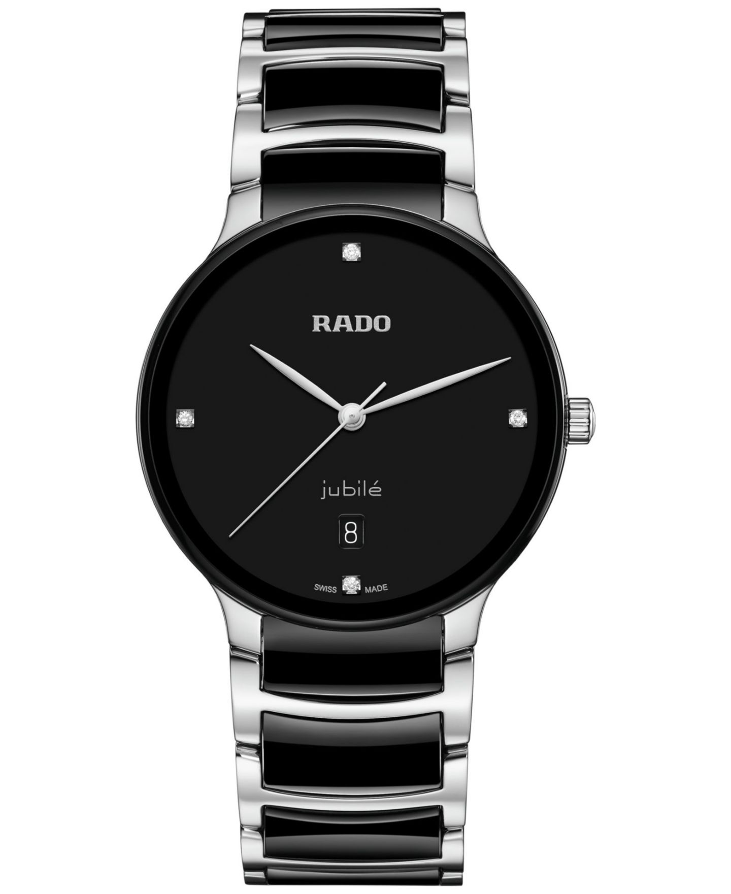 Часы Rado Unisex Swiss Centrix Diamond (1/20 ct. t.w.) Black Ceramic & Stainless Steel Bracelet Watch 40mm — фото 1